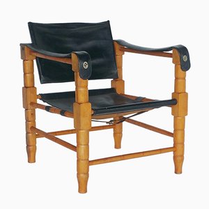 Black Leather Safari Chair, 1960s