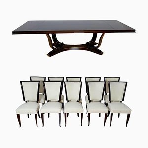 Art Deco Dining Table with Chairs, Paris, 1930, Set of 11
