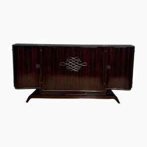Credenza Art Deco in ebano macassar e ottone, Parigi, anni '30