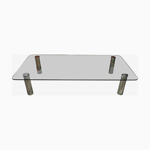 Large Glass and Chrome Coffee Table attributed to Marco Zanuso for Zanotta, Italy, 1960s
