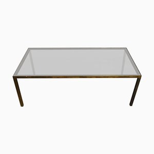 Mesa de centro vintage rectangular de latón y vidrio ahumado, años 70
