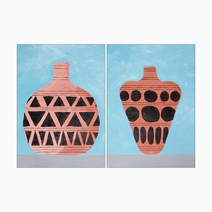 Gio Bellagio, Archaic Greek Pots Diptych, 2024, Mixed Media on Watercolor Paper