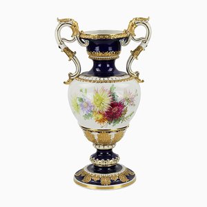 Large 19th Century Salon Vase with Flowers by Ernst August Leuteritz for Meissen