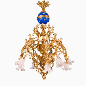 Lámpara de araña francesa Napoleón III de bronce dorado, siglo XVIII