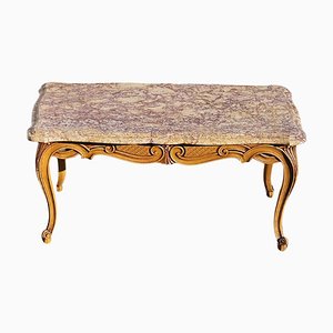 Vintage Louis XV Ash Wood & Marble Cocktail Table, 1960s