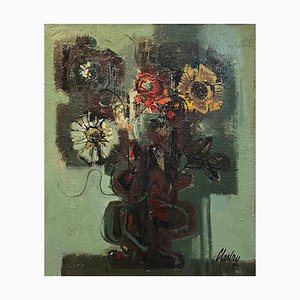 Frank Chabry, Flores en un jarrón, óleo sobre lienzo, 1968