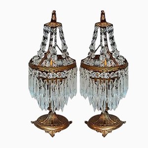 Lámparas de mesa abatibles de cristal de estilo francés de principios del siglo XX. Juego de 2