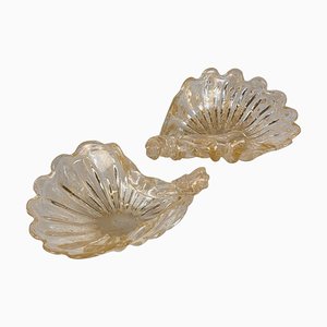 Murano Glass Catch-Alls in Shell Shape with Gold Detailing, 1970, Set of 2