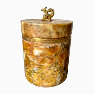 Vintage Marble Lidded Box with Brass Accents and Dolphin Handle