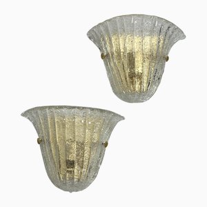 Mid-Century Murano Glass Brass Wall Lamps, 1970s, Set of 2