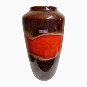Deutsche Vintage Keramikvase mit Braun-Roter Glasur von Scheurich, 1970er