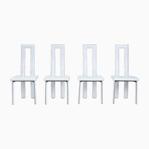 White Italian Leather Highback Dining Chairs from Ycami Italy, 1980s, Set of 4