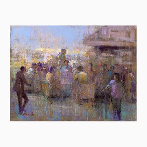 Renato Criscuolo, At the Bar in Capri, Original Oil on Canvas, 2009