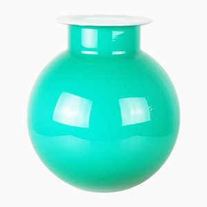 Turquoise and White Layered Glass Vase from Cristallerie Galbiati, Milan, Italy, 1980s