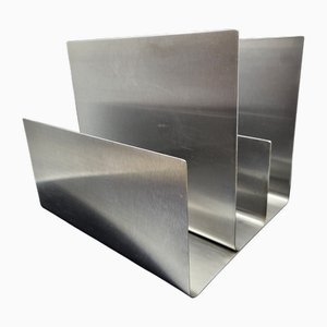 Space Age Brushed Aluminum Magazine Rack, France, 1970s