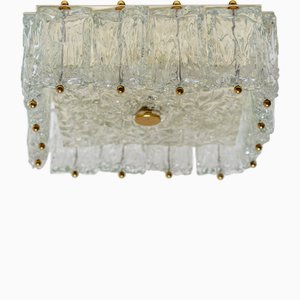 Lámpara de techo grande de cristal de hielo y latón de Barovier & Toso, años 60