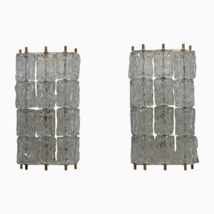 Wall Lights in Ice Glass and Brass from Barovier and Toso, 1960s, Set of 2