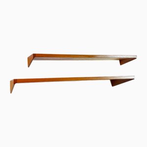 Floating Shelves in Teak attributed to Kai Kristiansen, Denmark, 1960s, Set of 2