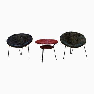 Rattan Armchairs and Coffee Table by Roberto Mango, Italy 1960s, Set of 3