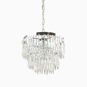 Vintage Italian Crystal & Chrome Chandelier, 1970s