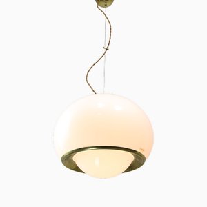 Lampe à Suspension Bud Blanche et Dorée par Luigi Massoni pour Guzzini, 1960s