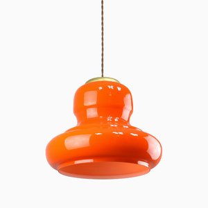 Mid-Century Italian Orange Glass and Brass Pendant Lamp