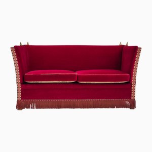 Sofá español vintage de terciopelo con patas de madera de fresno, años 60