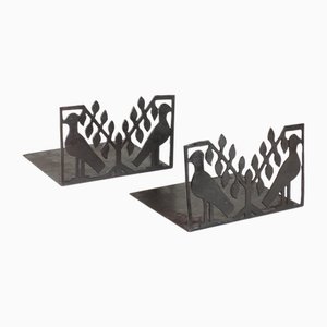 Italian Art Deco Wrought Iron Birds Bookends, 1920s, Set of 2