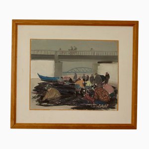 Erik Nystedt, Ferragudo, 1959, Olio su carta, con cornice