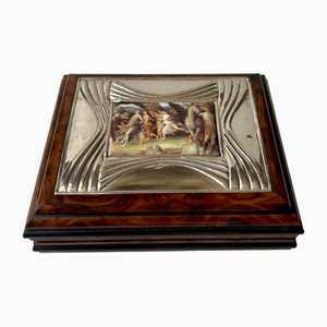 Vintage Spanish Jewelry Box in Sterling Silver and Porcelain by Lacado, 1970s