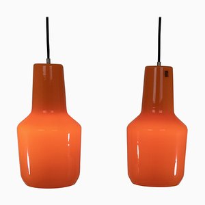 Hängelampen aus Orangefarbenem Muranoglas von Massimo Vignelli für Venini, 1970er, 2er Set