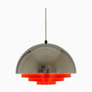 Lampada a sospensione Milieu rossa e cromata di Jo Hammerborg per Fog & Mørup, anni '70