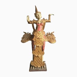 Large Gold-Plated Wood Phra Khrut Pha Sculpture