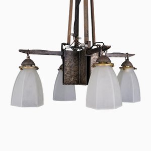 Art Nouveau Forged Iron Chandelier