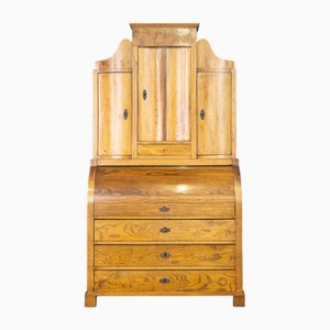 Biedermeier Sekretär aus Ulmenholz mit Lederauflage