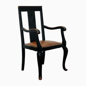 Fauteuil Art Nouveau en Cuir Noir