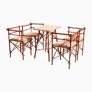 Austrian Bamboo Dining Table and Chairs by J. Kothgassner, 1920s, Set of 5