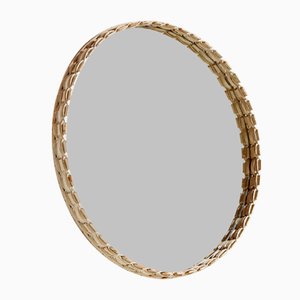 Round Wooden Framed Mirror, 1970s