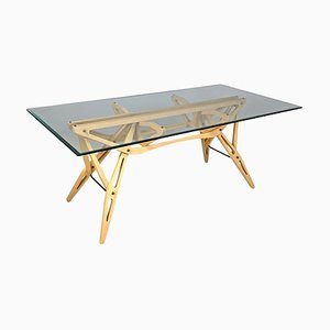 Vintage Italian Wood and Glass Dining Table by C. Mollino Zanotta, 1990s