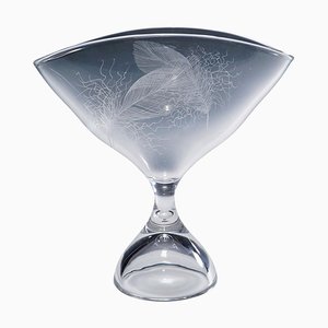 Footed Bowl with Feather Decoration by Vicke Lindstrand for Kosta, 1950s