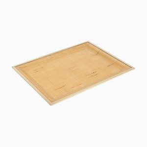 Vintage Serving Tray in Wicker and Brass from Christian Dior, 1970s