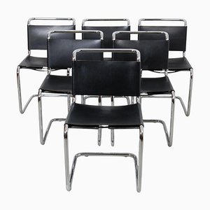 Spoleto Chairs in Black Leather from Knoll, 2000s, Set of 6