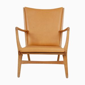 Silla AP-16 de cuero Anilin coñac de Hans Wegner, años 70