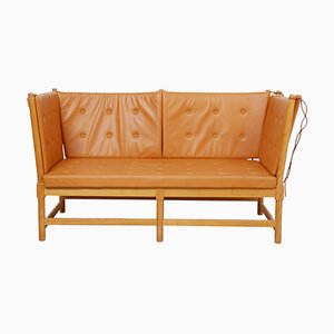 Spoke-Back Sofa in Cognac Aniline Leather by Børge Mogensen, 1980s