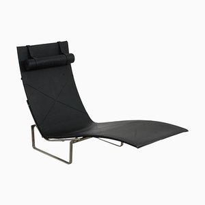 PK-24 Chaise Lounge in Black Aura Leather by Poul Kjærholm, 2000s