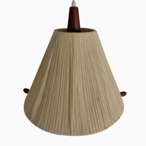 Teak and Sisal Ceiling Lamp from Temde, 1960s