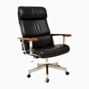 Sedia da scrivania vintage girevole in pelle di Arne Vodder per Sibast, Danimarca, anni '60