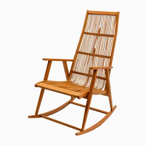 Sedia a dondolo in legno e vimini di Deutsche Werkstätten Hellerau, anni '60