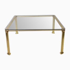 Table Basse Hollywood Regency en Laiton Doré et Verre, 1970s