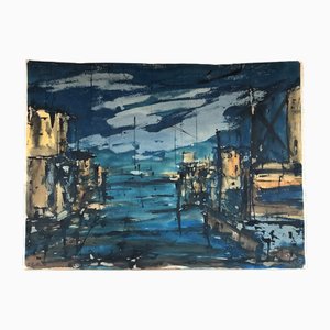 J. Rollin, Paysage lacusre, 1974, Acquerello su carta